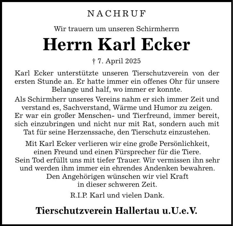 Traueranzeige Karl Ecker