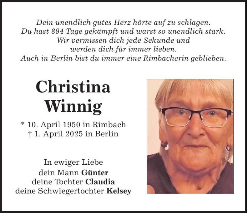 Traueranzeige Christina Winnig
