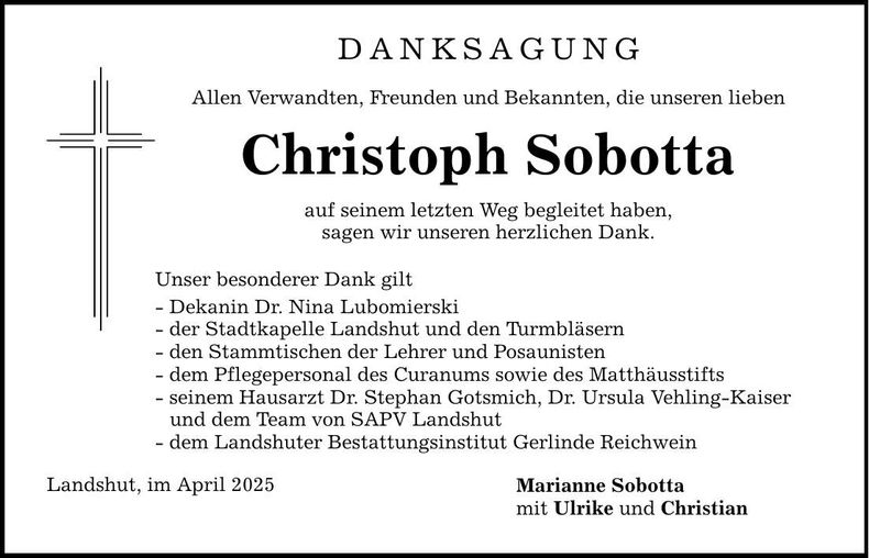 Traueranzeige Christoph Sobotta