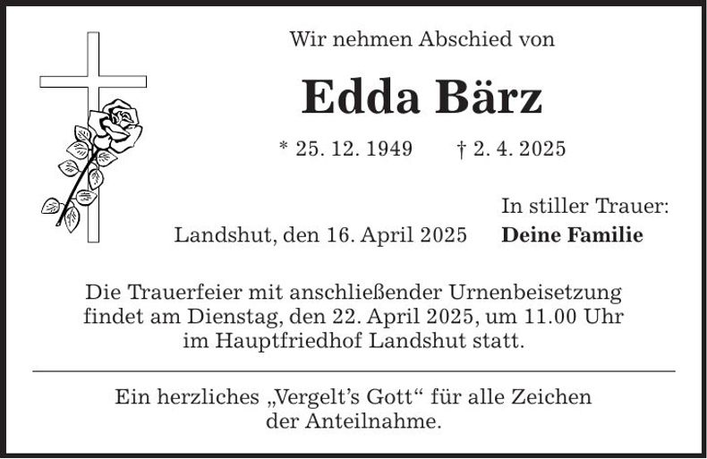Traueranzeige Edda Bärz