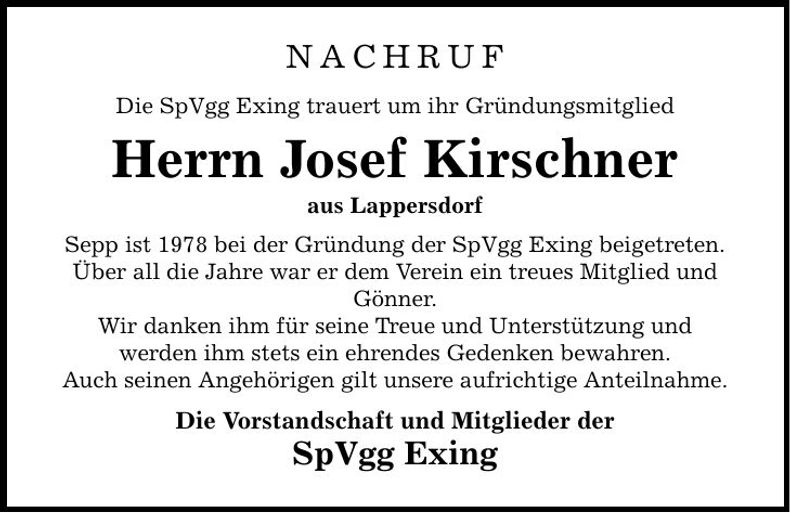 Traueranzeige Josef Kirschner