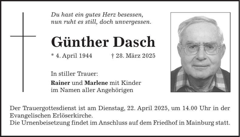 Traueranzeige Günther Dasch