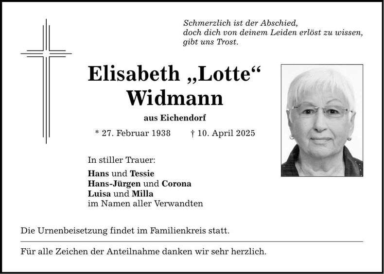Traueranzeige Elisabeth Widmann