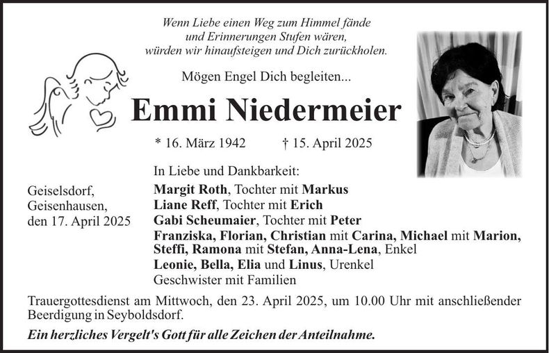 Traueranzeige Emmi Niedermeier
