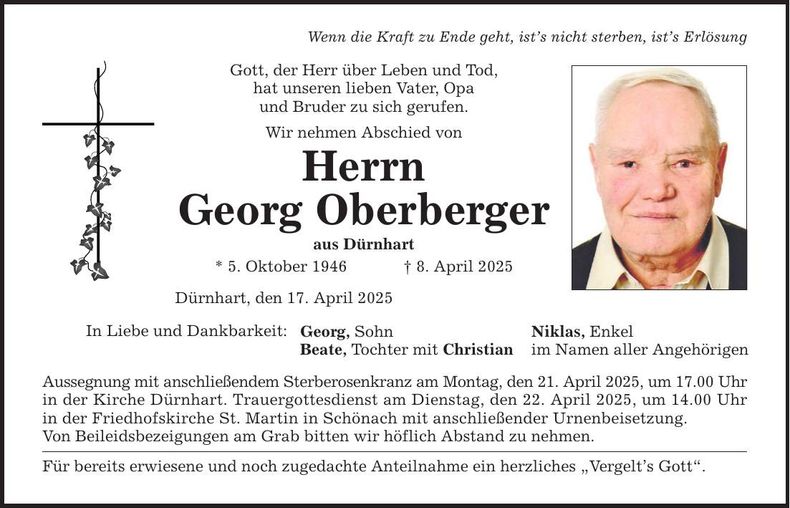 Traueranzeige Georg Oberberger