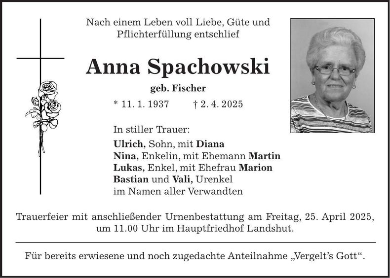 Traueranzeige Anna Spachowski