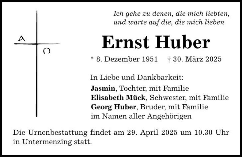 Traueranzeige Ernst Huber