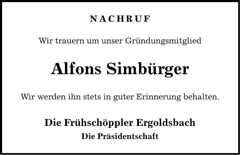 Traueranzeige Alfons Simbürger