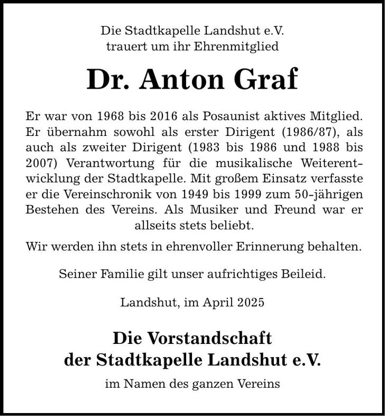 Traueranzeige Anton Dr. Graf