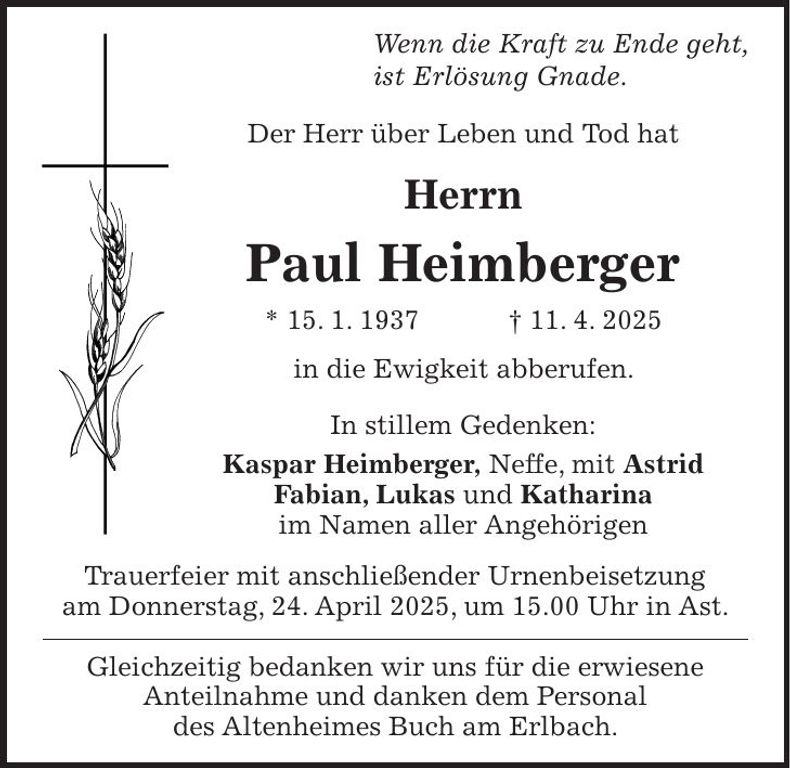 Traueranzeige Paul Heimberger