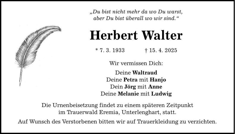 Traueranzeige Herbert Walter