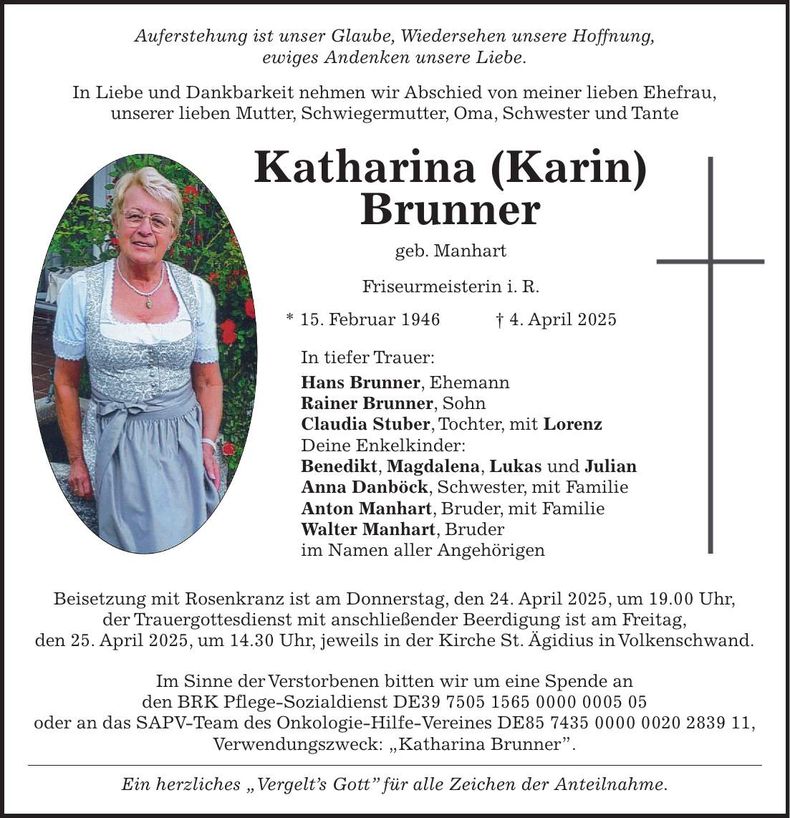 Traueranzeige Katharina Brunner