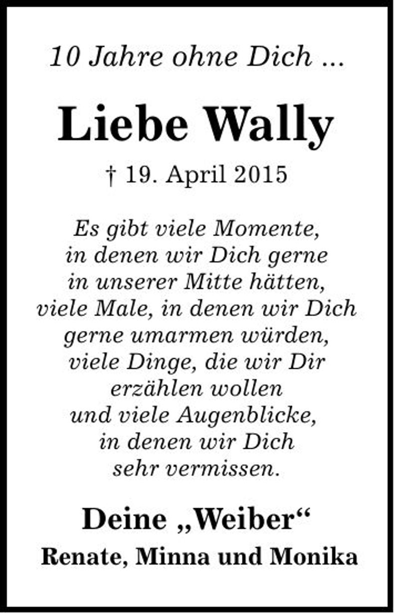 Traueranzeige  Wally