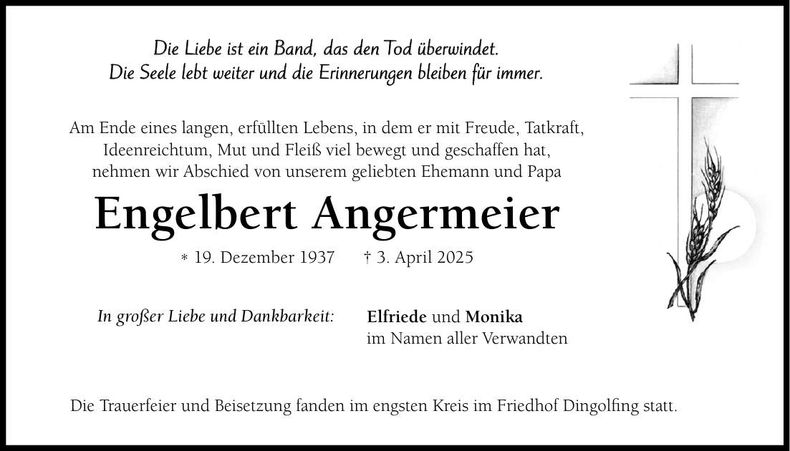 Traueranzeige Engelbert Angermeier