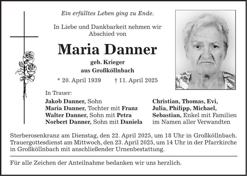 Traueranzeige Maria Danner