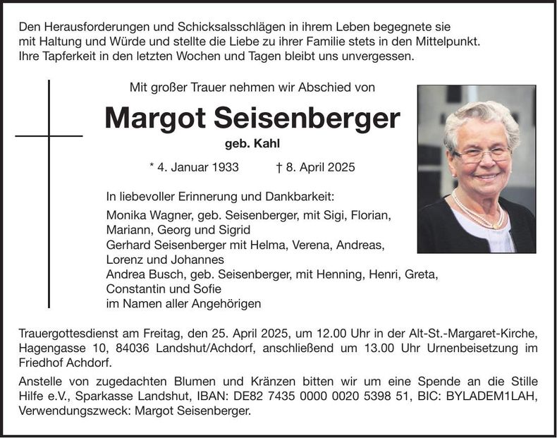 Traueranzeige Margot Seisenberger