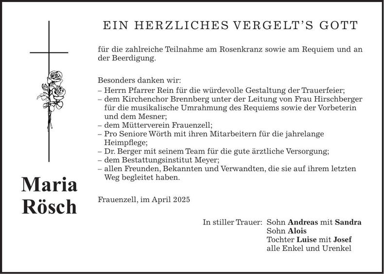 Traueranzeige Maria Rösch