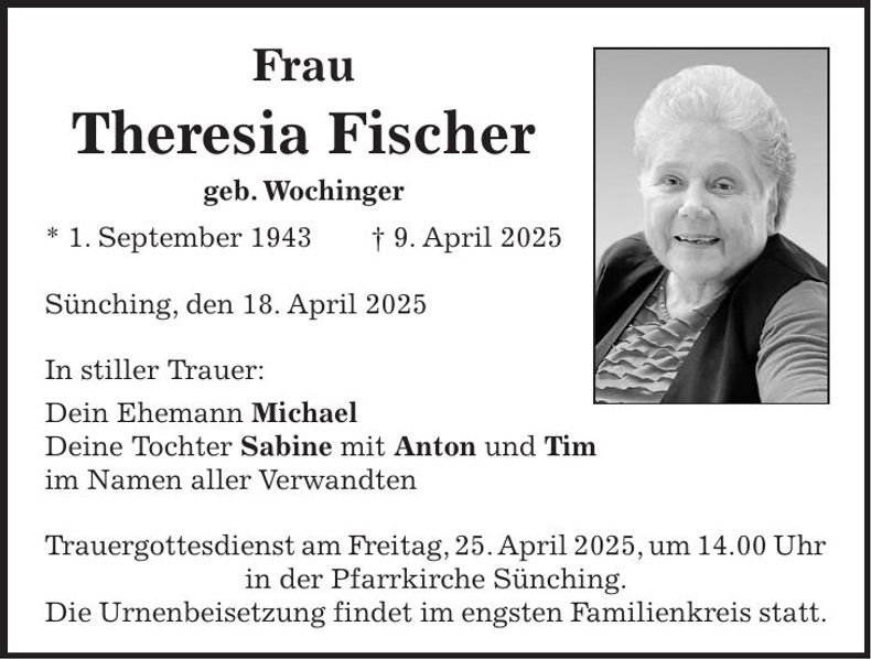 Traueranzeige Theresia Fischer