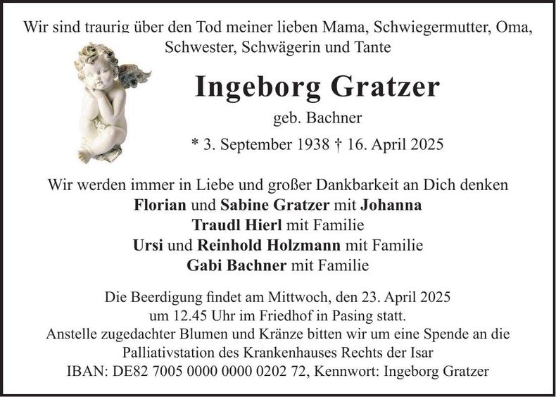 Traueranzeige Ingeborg Gratzer