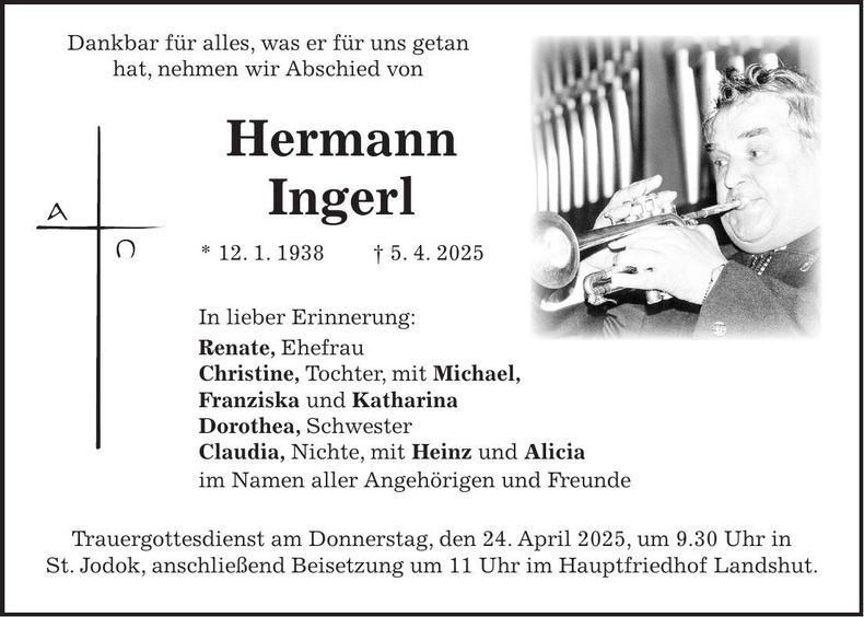 Traueranzeige Hermann Ingerl