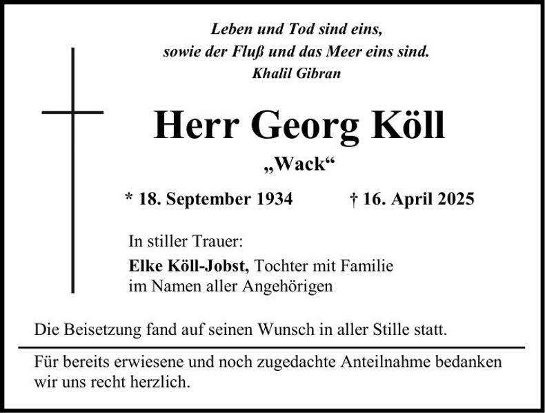Traueranzeige Georg Köll