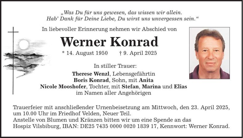 Traueranzeige Werner Konrad