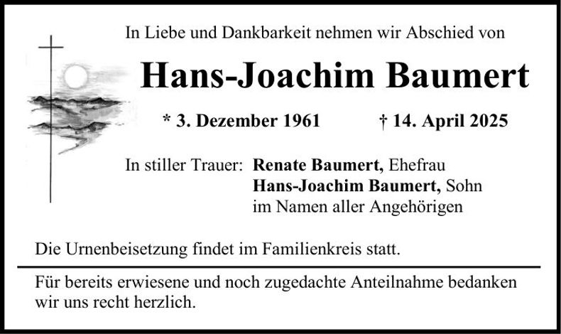 Traueranzeige Hans-Joachim Baumert