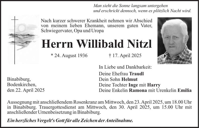Traueranzeige Willibald Nitzl
