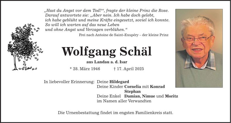 Traueranzeige Wolfgang Schäl