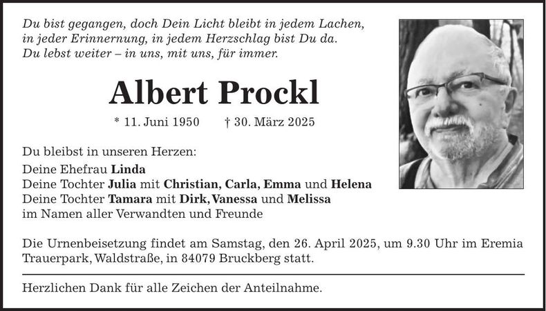 Traueranzeige Albert Prockl