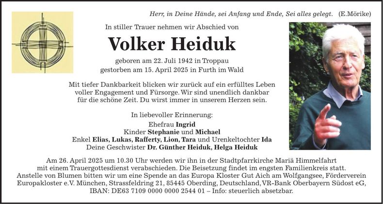 Traueranzeige Volker Heiduk
