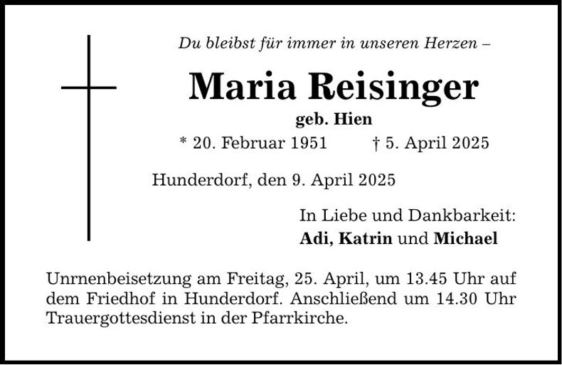 Traueranzeige Maria Reisinger