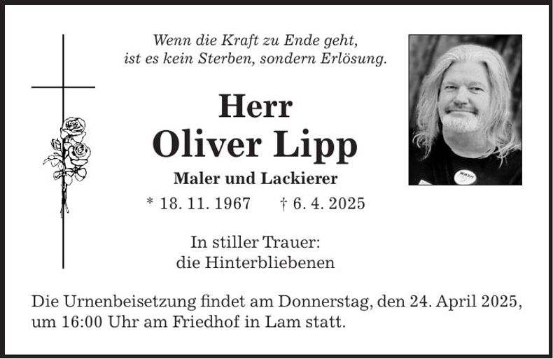 Traueranzeige Oliver Lipp
