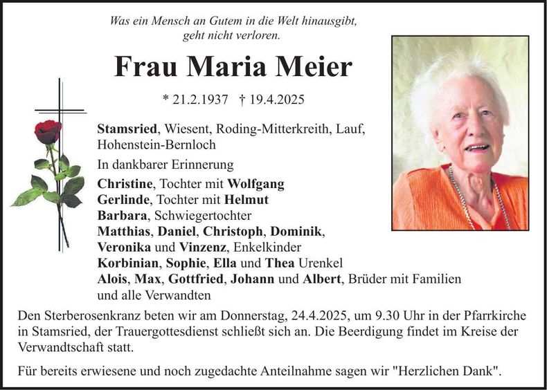 Traueranzeige Maria Meier