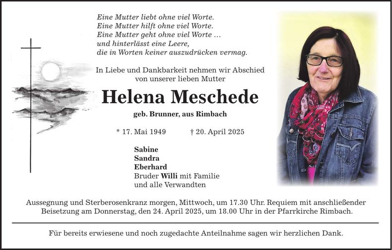 Traueranzeige Helena Meschede