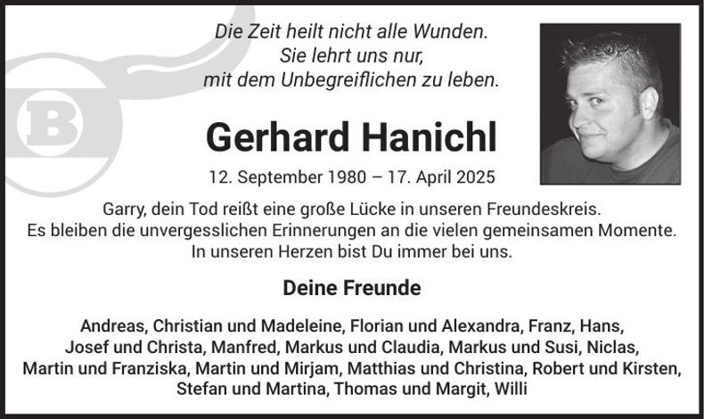 Traueranzeige Gerhard Hanichl