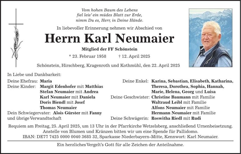 Traueranzeige Karl Neumaier