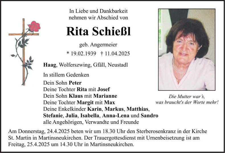 Traueranzeige Rita Schießl