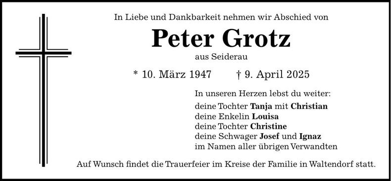 Traueranzeige Peter Grotz