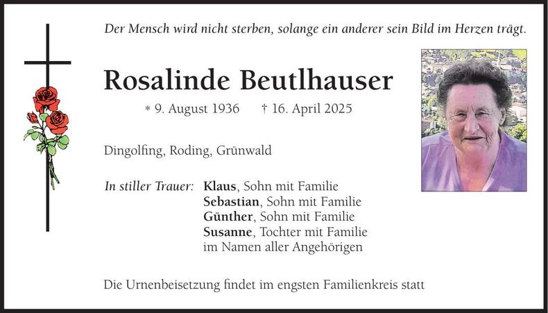 Traueranzeige Rosalinde Beutlhauser