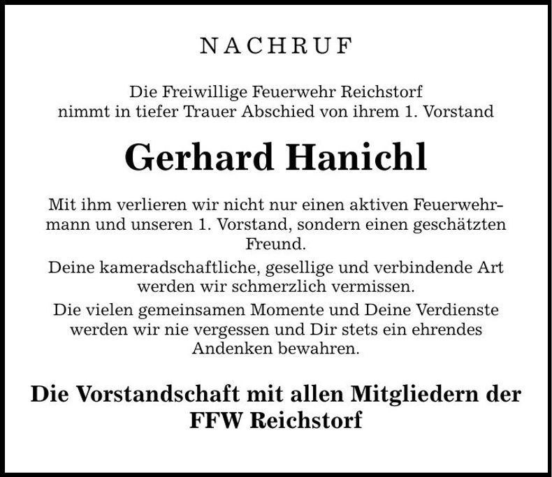 Traueranzeige Gerhard Hanichl