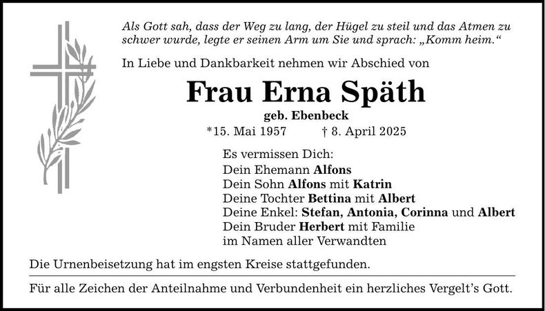 Traueranzeige Erna Späth