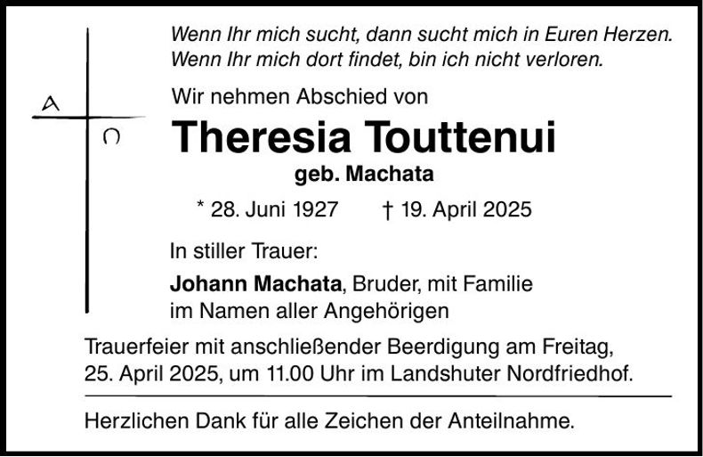 Traueranzeige Theresia Touttenui
