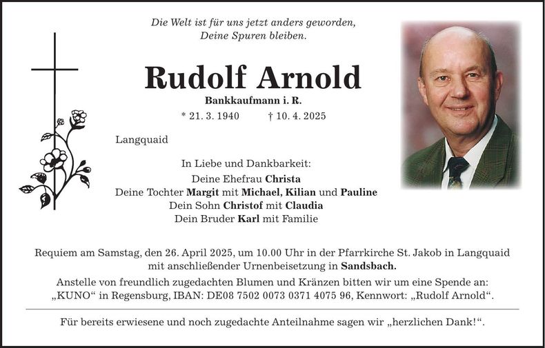 Traueranzeige Rudolf Arnold