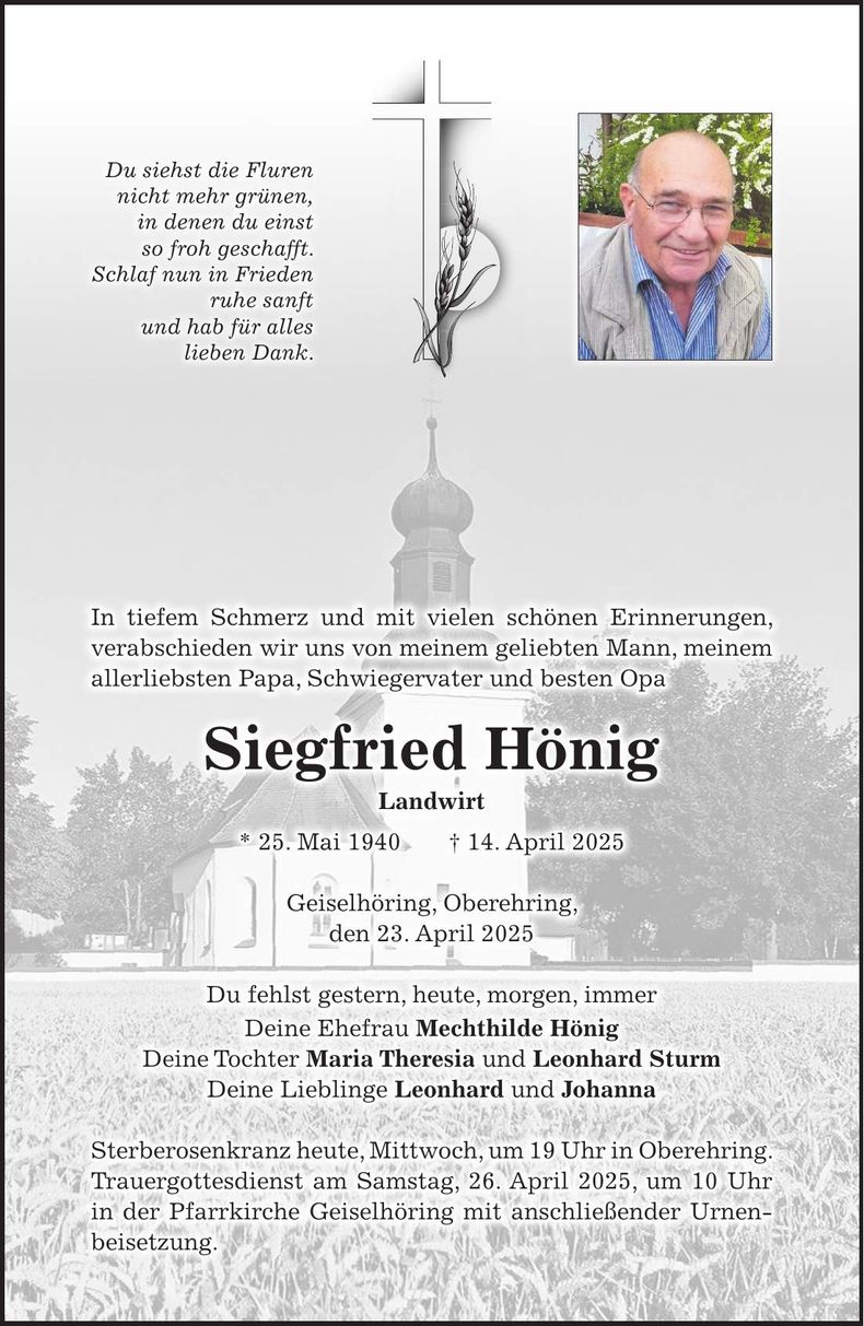 Traueranzeige Siegfried Hönig
