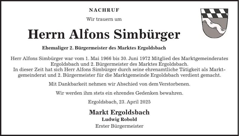 Traueranzeige Alfons Simbürger