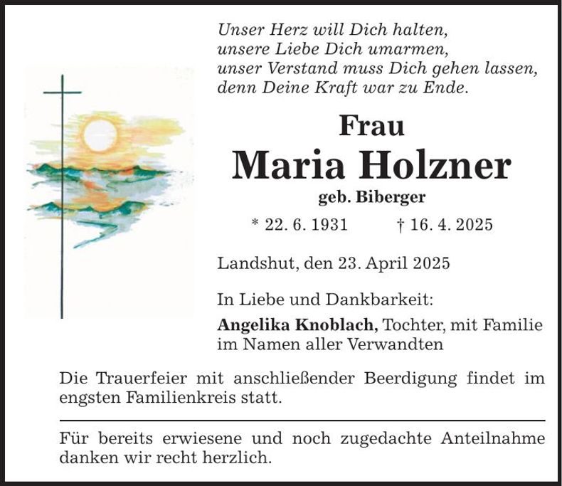 Traueranzeige Maria Holzner