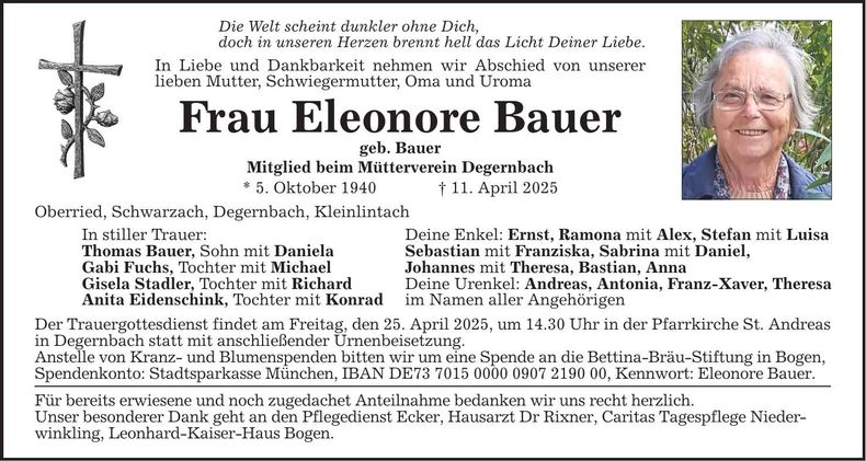 Traueranzeige Eleonore Bauer