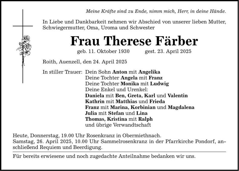 Traueranzeige Therese Färber