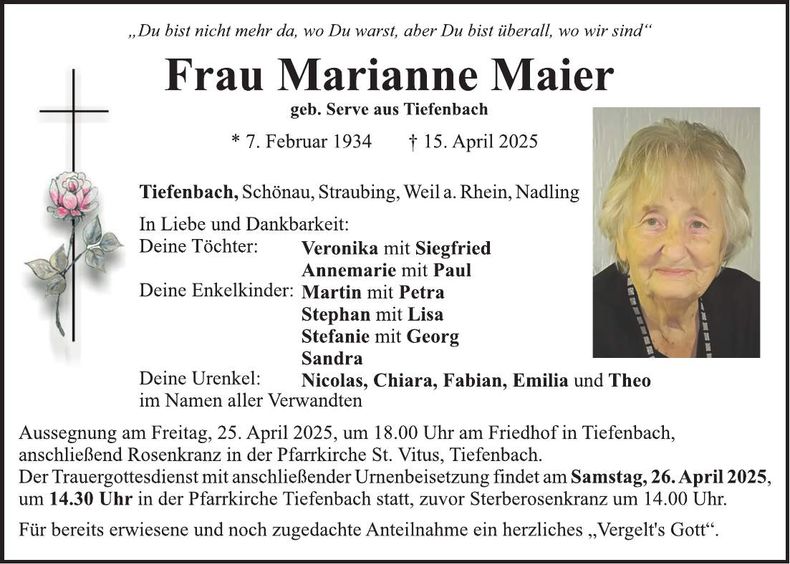 Traueranzeige Marianne Maier